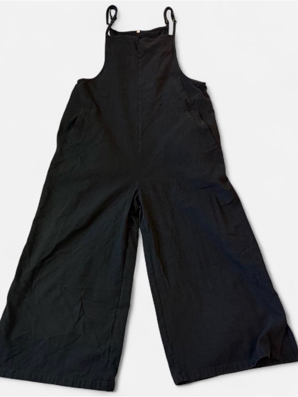 Black Wide-Leg Linen Jumpsuit Overalls